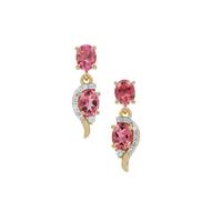 Congo Pink Tourmaline Earrings with White Zircon in 9K Gold 1.55cts