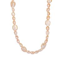 Naturally Papaya Pearl Necklace  in Gold Tone Sterling Silver