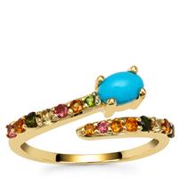 Sleeping Beauty Turquoise Ring with Multi-Colour Tourmaline in 9K Gold 0.90ct