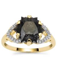 Wobito Snowflake Cut Luna Black Topaz Ring with White Zircon in 9K Gold 5.75cts