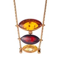 Baltic Cognac, Cherry & Champagne Amber Slider Necklace in Gold Tone Sterling Silver 