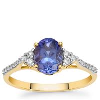 AAA Tanzanite Ring with White Zircon in 9K Gold 1.60cts