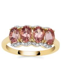 Rosé Apatite Ring with White Zircon in 9K Gold 2.20cts