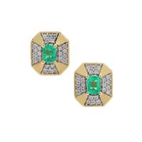 Panjshir Emerald Type II Earrings with White Zircon in 9K Gold 0.70ct