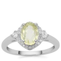 Minas Novas Hiddenite Ring with White Zircon in Sterling Silver 2.15cts