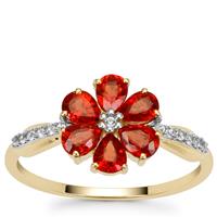 Songea Red Sapphire Ring with White Zircon in 9K Gold 1.30cts