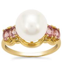 South Sea Cultured Pearl Ring with Sakaraha Pink Sapphire in 9K Gold (10mm)