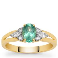 Botli Green Apatite Ring with White Zircon in 9K Gold 1.15cts
