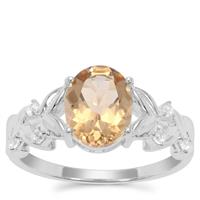 Champagne Quartz Ring with White Zircon in Sterling Silver 1.70cts