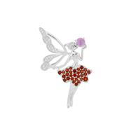Ametista Amethyst, Nampula Garnet Brooch with White Zircon in Sterling Silver 1.95cts