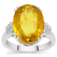 Caribbean Amber Ring with White Zircon in Sterling Silver 4.35cts