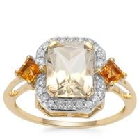 Serenite, Diamantina Citrine Ring with White Zircon in 9K Gold 2.60cts