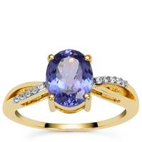 AAA Tanzanite Ring with White Zircon in 9K Gold 2.10cts