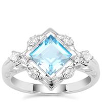 Electric Blue Topaz Ring with Natural Zircon in Sterling Silver 2.02cts