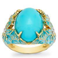 Sleeping Beauty Turquoise Ring with White Zircon in 9K Gold 7.90cts