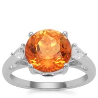 Padparadscha Quartz Ring with White Zircon in Sterling Silver 4.06cts