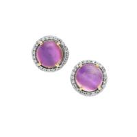 Purple Moonstone Earrings with White Zircon in 9K Gold 4.55cts