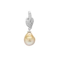Golden South Sea Cultured Pearl Pendant with White Zircon in Sterling Silver (9mm)
