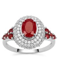 Burmese Ruby Ring with White Zircon in 9K White Gold 2.95cts