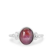 Star Ruby Ring with White Zircon in Sterling Silver 5.18cts