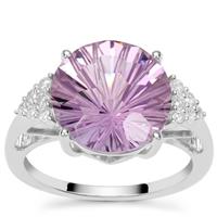 Honeycomb Cut Rose De France Amethyst Ring with White Zircon in Sterling Silver 5.95cts