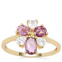 Rose Cut Natural Purple Sapphire Ring with White Zircon in 9K Gold 1.67cts