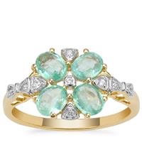 Siberian Emerald Ring with White Zircon in 9K Gold 1.35cts