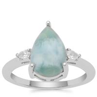 Larimar Ring with White Zircon in Sterling Silver 3.84cts