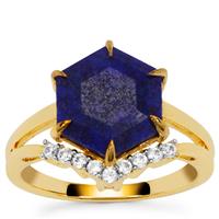Sar-i-Sang Lapis Lazuli Ring with White Zircon in Gold Plated Sterling Silver 4.65cts