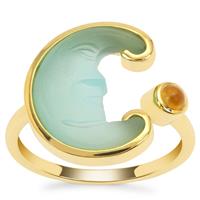 Lehrer Man in the Moon Aqua Chalcedony Ring with Diamantina Citrine in 9K Gold 4.20cts