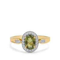 Congo Green Tourmaline Ring with White Zircon in 9K Gold 1cts