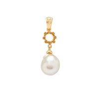 Golden South Sea Cultured Pearl Pendant with Diamantina Citrine in Gold Plated Sterling Silver (10mm)