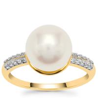 South Sea Cultured Pearl Ring with White Zircon in 9K Gold (10MM)