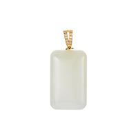 Khotan Mutton Fat Jade Pendant with White Topaz in Gold Tone Sterling Silver 35.40cts 