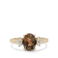 Teal Oregon Sunstone Ring with Diamond in 18K Gold 1.70cts
