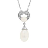 The Knot White Pearl Pendant Necklace with Diamond in 9K White Gold