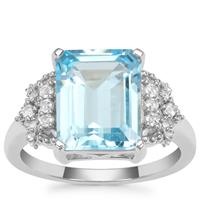 Sky Blue Topaz Ring with White Topaz in Platinum Plated Sterling Silver 5.85cts