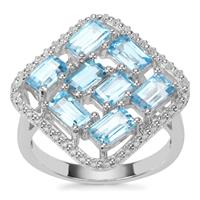  Swiss Blue Topaz Ring in Sterling Silver 2.86cts