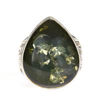Baltic Green Amber Ring in Sterling Silver (21x17mm)
