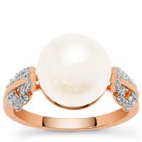 South Sea Cultured Pearl Ring with White Zircon in Rose Gold Plated Sterling Silver (11mm)
