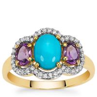 Sleeping Beauty Turquoise, Moroccan Amethyst Ring with White Zircon in 9K Gold 1.95cts