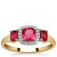Nigerian Rubellite Ring with Diamond in 9K Gold 0.95ct