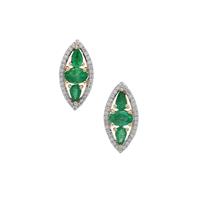 Kafubu Emerald Earrings with White Zircon in 9K Gold 2.10cts
