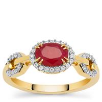 Burmese Ruby Ring with White Zircon in 9K Gold 1.30cts