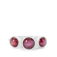 Star Ruby Ring with White Zircon in Sterling Silver 3.72cts