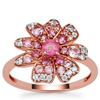 Pink Sapphire Ring with White Zircon in 9K Rose Gold 1.20cts
