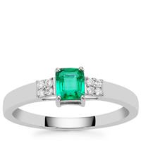 Panjshir Emerald Ring with Diamond in Platinum 950 0.50ct