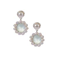 Kaori Cultured Pearl Earrings with Aquamarine in Sterling Silver