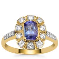 AAA Tanzanite Ring with White Zircon in 9K Gold 1.55cts