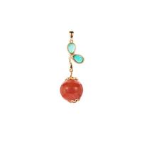 Type A Burmese Red Jadeite & Amazonite Gold Tone Sterling Silver Pendant ATGW 18.70cts